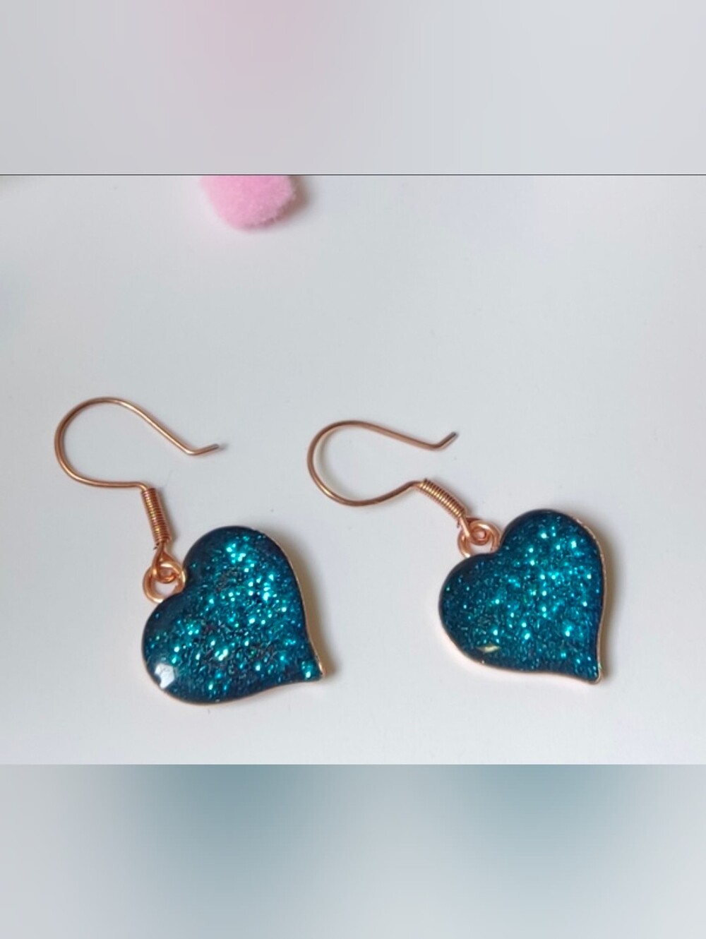$8 Each Or Bundle 5/$20 Blue Glitter Heart Gold-Toned Dangle Earrings